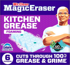Mr. Clean Magic Eraser Foaming Sponge, Kitchen Grease Eraser, Dawn Cleaning Power, Oven Cleaner, Unstopables Fresh, 6ct