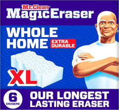 Mr. Clean Magic Eraser Sponge, All Purpose Cleaner, Long Lasting Cleaning Scrubber, Wall, Sneaker, Oven, Kitchen, Bathroom Cleaner, Shower Cleaning Supplies, Whole Home Extra Durable XL, 6ct