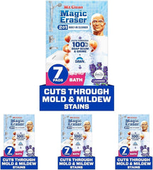 Mr. Clean Magic Eraser Sponge, Bathroom, Shower & Tub Cleaner, Soap Scum Remover, Bathroom Cleaning Supplies, Dawn Cleaning Power with Febreze Lavender Scent, 2 in 1 Bath, 7ct (Pack of 4)